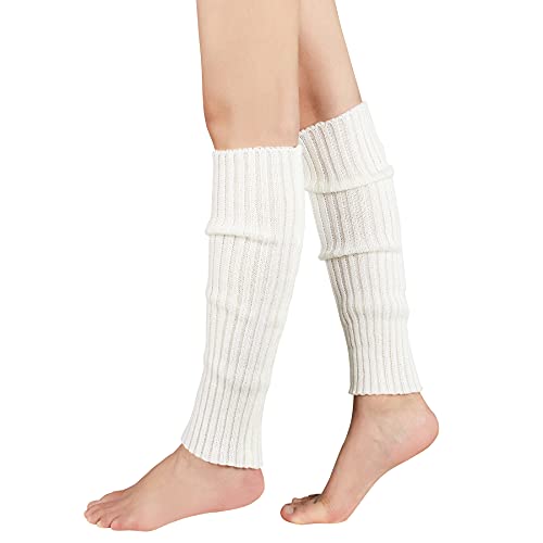 Zando Womens Fashion Warmers Adult Junior 80s Ribbed Knitted Long Socks for Party Sports Casual Socks - One Size - A White