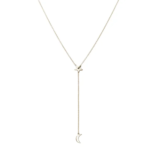 Crescent Moon and Star Necklace - 14K Yellow Gold