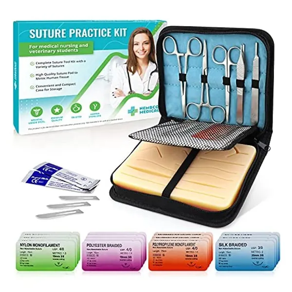 
                            Suture Practice Kit for Medical Students - Suture Kit Includes Tool Kit, Large Silicone Suture Pad with Pre-Cut Wounds, and Mixed Suture Threads with Needles
                        