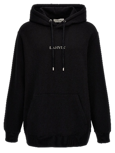 Logo Embroidery Hoodie Sweatshirt Black - S