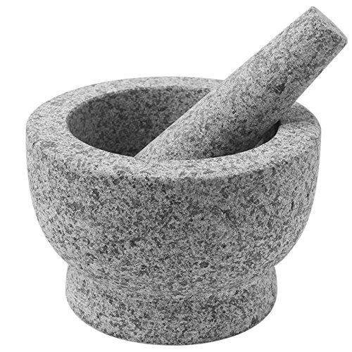 ChefSofi Mortar and Pestle Set - 6 Inch - 2 Cup Capacity - Unpolished Heavy Granite for Enhanced Performance and Organic Appearance - Included: Anti-Scratch Protector - Gray 2-Cups