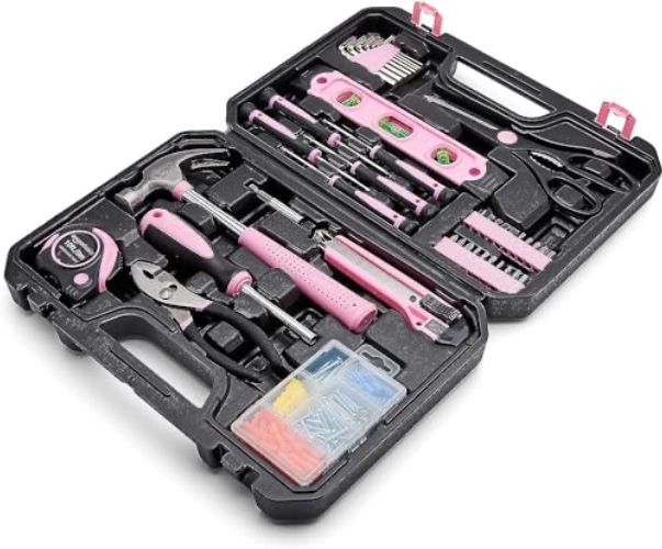 Amazon Basics Household Tool Kit With Storage Case, 142 Piece, Pink, 13.39 x 9.25 x 2.95 inch - Pink