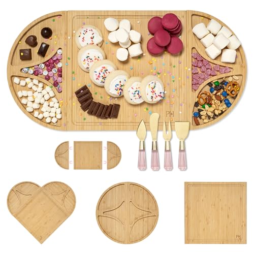 Paris Hilton Charcuterie Board and Serving Set, Customizable and Magnetic Bamboo Board with Cheese Utensils, 7-Piece Set, Pink - Customizable Board