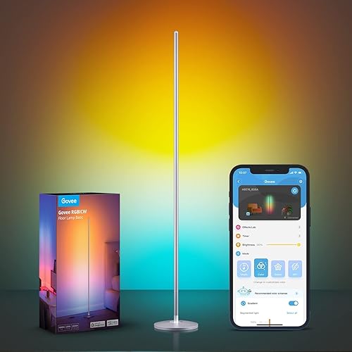 Govee RGBIC Smart Corner Floor Lamp, Standing Lamp Alexa APP Control, Smart Floor Lamp with Reactive Music Mode, 61+ Dynamic Scene, Color Changing, Modern Floor Lamp for Living Room, Bedroom, Kitchen - Silver