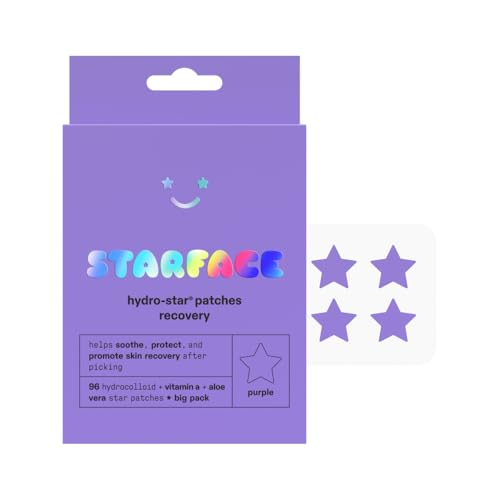 Starface Hydro-Star Recovery BIG PACK, Hydrocolloid Patches with Aloe Vera and Vitamin A, Helps Soothe and Protect Skin After Picking (96 Count) - Regular - Purple Hydrocolloid Stars