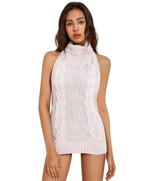 YOMORIO Womens Anime Virgin Killer Sweater Japanese Turtleneck Knitted Underwear Backless Pullover