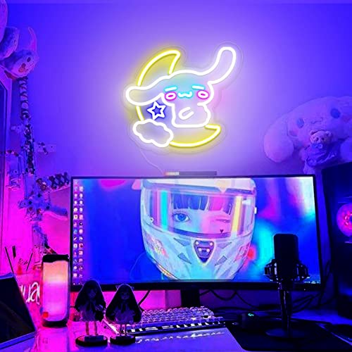 Cinnamoroll LED Light Sanrio Neon Sign, 3D Art Cinnamoroll Hug the Moon Neon Wall Light Cute Anime Room Decor for Bedroom Game Room Apartment, Japanese Cartoon Night Lamp Sanrio Gift for Kids - 15" - Cinnamoroll Hug the Moon