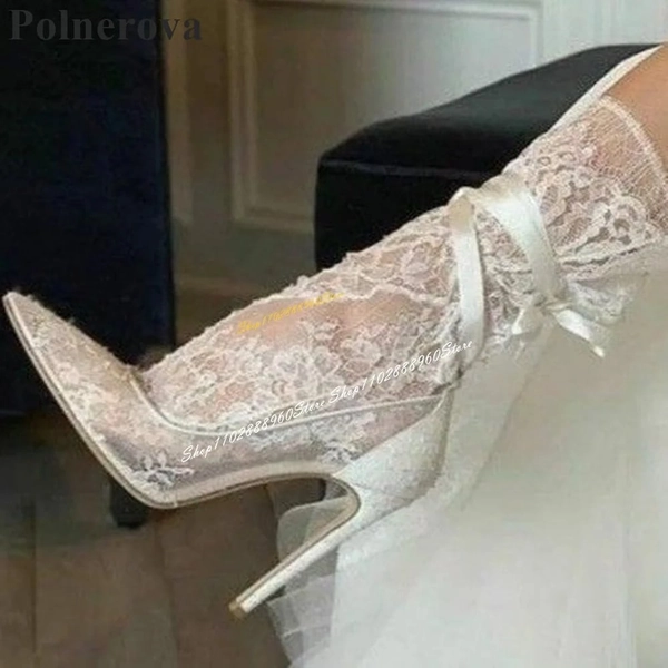 Stylish Lace Up White Air Mesh Splicing Pumps Thin High Heel Shoes For