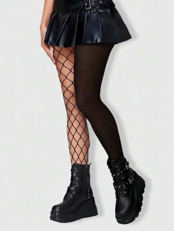 ROMWE Goth 1pc Women High Stretch Asymmetric Sexy Tights/Pantyhose/Leggings