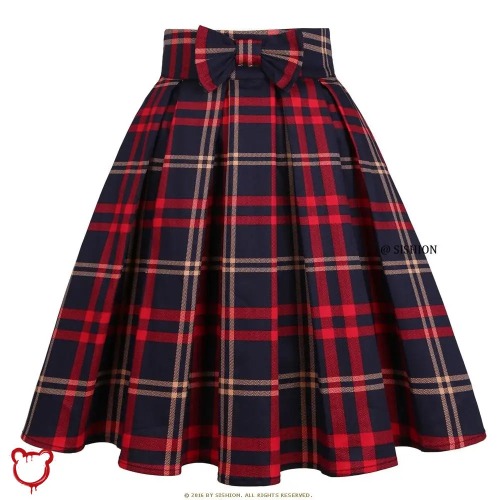 Red Blue Plaid Skirt - Blue Red Plaid Y / M