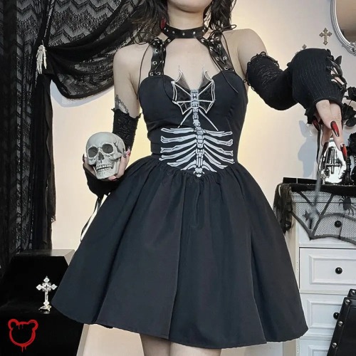 Grunge Black Skeleton Dress - black / M