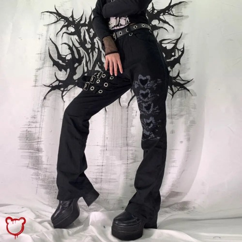 Black Haunted Buckle Pants - black / M