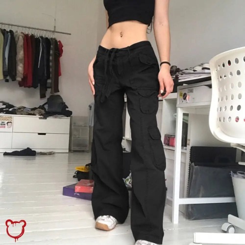 'Killer Black Cargo Pants' - black / M