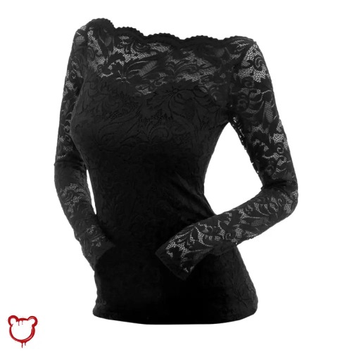 Gothic Floral Lace Top - Black / M