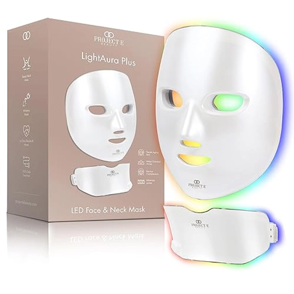 Project E Beauty LED Light Therapy Mask | Photon Skin Rejuvenation Face & Neck Mask | 7 Colors LED Face Mask | Anti Aging | Dark Spot & Acne Scar | Brightening Skincare Mask
