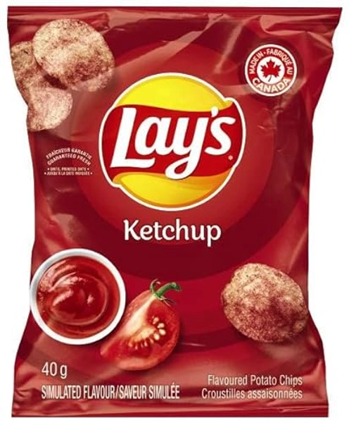AZPantry Canadian Lays Ketchup Chips 4X-Pack - 40g Vending Machine Bags Comes in a Crush Proof Box, Imported From Canada Family Size Chips Bundle Pack, Amazing Canadian Snacks