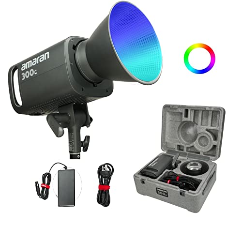 Aputure Amaran 300C RGBWW Full Color LED Video Light,300W Bi-Color 2500K to 7500K Bowens Mount Continuous Light Bluetooth App Control 9 System FX DC/AC Power Supply Silent Fan
