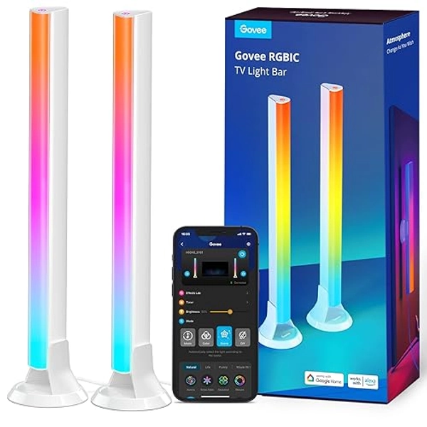 Govee RGBIC Light Bars, 15 Inches WiFi TV Backlight with Double Light Beads, Smart Light Bars with Multiple Placement Options Suitable for 45-70 inch TVs, Work with Alexa and Google Assistant, White