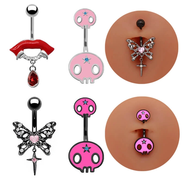 Punk Devil Lips Skull Zinc Belly Button Ring