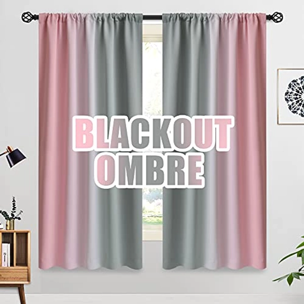 COSVIYA Ombre Room Darkening Pink and Grey Curtains 63 inches Length for Girls Bedroom, Light Blocking 2 Tone Reversible Rod Pocket Gradient Window Drapes for Living Room,2 Panels, 52 inches Wide