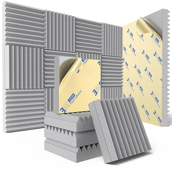 12 Pack Sound Proof Foam Panels for Wall with Self Adhesive, 3" X 12" X 12" High Density Acoustic Panels Sound Absorbing Quick-Recovery, Wedges Soundproof Wall Panels for Gaming & Studio Decor - Gray - 3 Inch 12 Pack - Gray