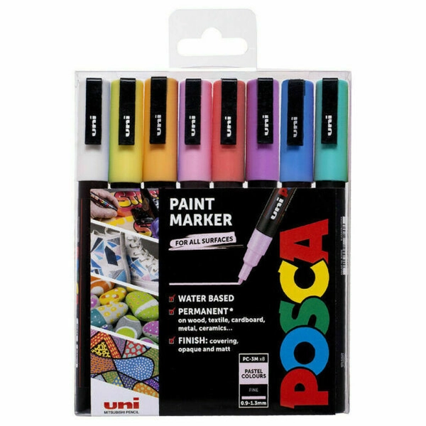 Uni Posca PC-3M Paint Marker Art Pens Fine Tip Wallet of 8 Pastel Colours