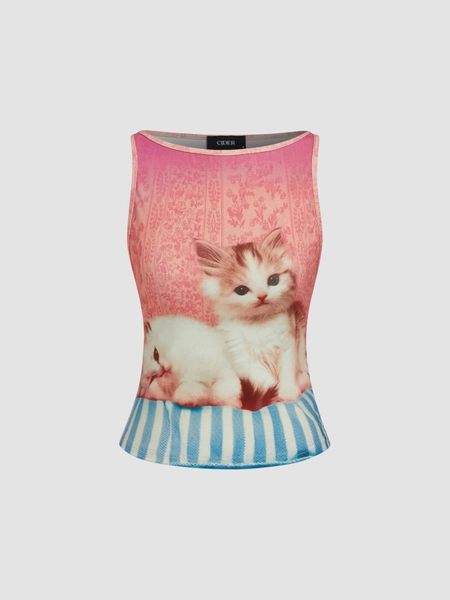 Cotton-blend Kitty Graphic Tank Top