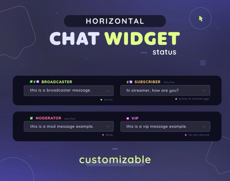 Status Horizontal Scrolling Chat Widget  | Customizable Minimal Smooth Scroll  Custom Chat for Twitch Streamers | Pronouns Badges Tiktok OBS