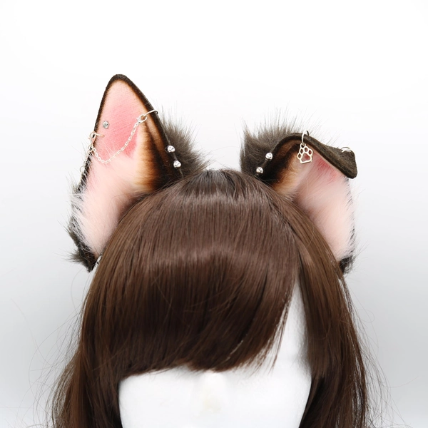 Brown and Pink Puppy Ears - Dog Ears Headband, Faux Fur Realistic Puppy Ears, Cosplay Ears, Puppy Petplay, Bendable Furry Ears, Cat Ears