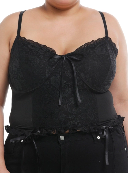 Cosmic Aura Black Lace Bow Bustier Top Plus Size