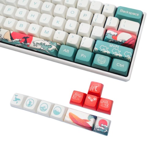Custom Keycaps, XDA Profile PBT Keycaps, Japanese Ukiyo-e Coral Sea Style Keycaps for Mechanical Keyboards, Full 108 Key Set with Key Puller (Coral Sea)