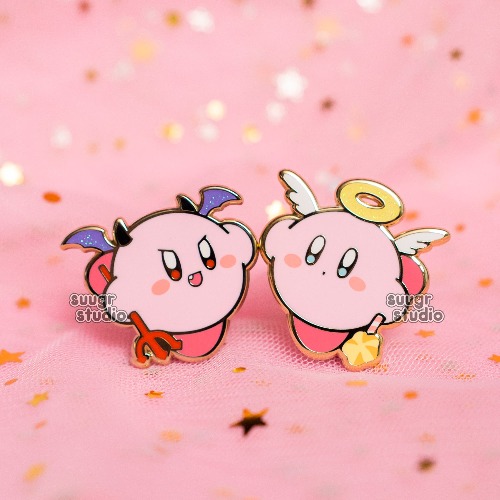 Devil and Angel Poyo Hard Enamel Pin, Halloween Collection - Set of Both / [A Grade] / Simple Rubber Back
