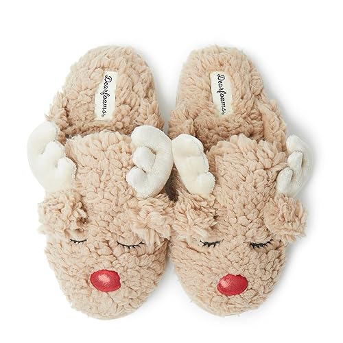 Dearfoams unisex-child Matching Family Holiday Christmas Reindeer & Turkey Scuff - Women's - Medium - Women's Reindeer