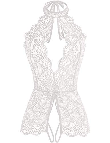 Ababoon Women One Piece Lingerie Lace Sexy Baby Dolls Teddy Sleepwear - White - Small