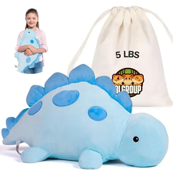 3J Group 25.5” | 5lbs Weighted Dinosaur, Ideal for Sensory, Autism & Anxiety | Weighted Stuffed Animal Large Plush with Large Drawstring Bag