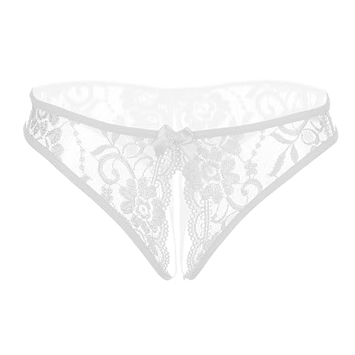 SLITHICE Women Sexy Floral Lace Briefs with Cute Bow Center - X-Small - White