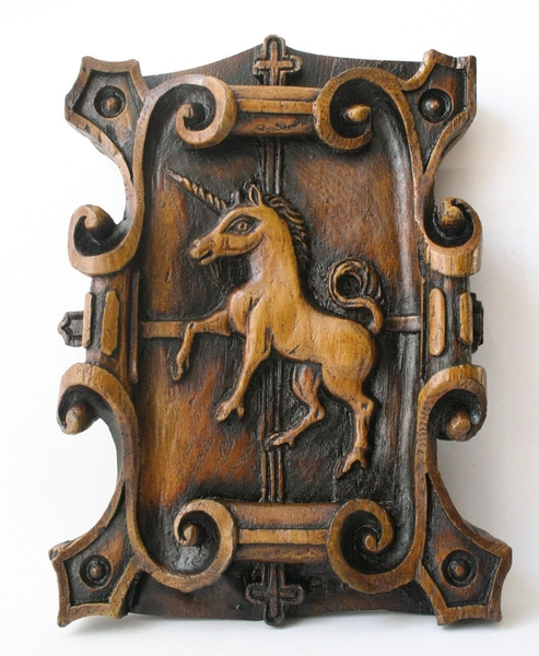 Unicorn, Medieval Reproduction Cathedral Carving.