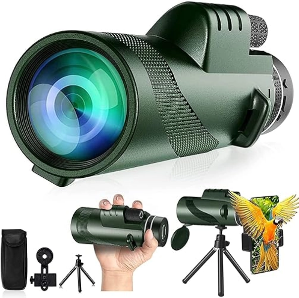 Monocular-Telescope 80x100 High Powered Monocular for Adults Monocular for Smartphone Adapter Monocular Telescope Hunting Wildlife Bird Watching Travel Camping Hiking-Green