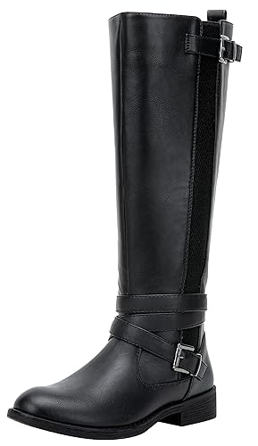 Vepose Women's 952 Stretch Riding Retro Fashion Knee High Boots - 9 Wide - Black-riding Retro 952