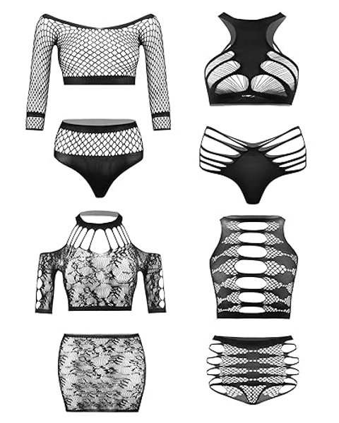 Women's Fishnet Lingerie Lace Bodysuits Mesh Babydoll