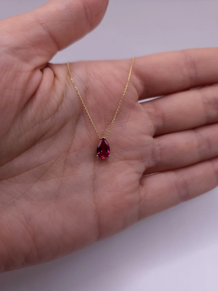 14Kt Gold Ruby Teardrop Necklace, Ruby Pendant, July Birthstone Necklace, Ruby Gold Necklace