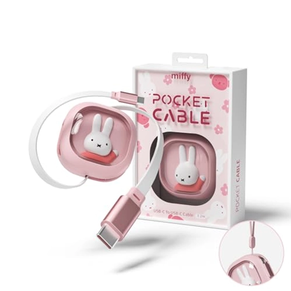 Miffy Charger Pocket Cable 65W 3.9ft USB-C to USB C, Type C Charging Cable Fast Charge (Pink)