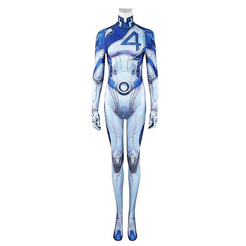Sepuiew Invisible Woman Cosplay Costume Blue Jumpsuit Halloween Susan Storm Richards Costumes - Blue - X-Small