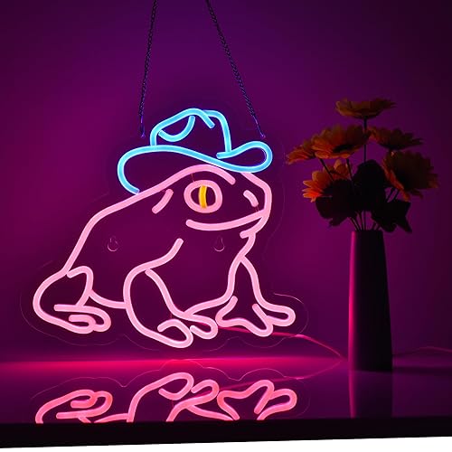 Haimococl Neon Sign for Wall Décor Dimmable LED Frog Neon Signs USB Powered Neon Art Sign for Pub Store Man Cave Party(Pink+Blue) - Pink+Blue