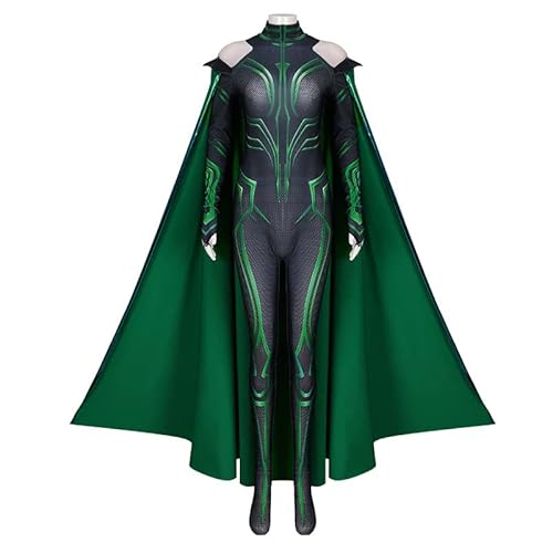 Womens Hela Cosplay Costume Adult Bodysuit Jumpsuit with Cloak Cape Movie Cosplay for Halloween Outfits - X-Small - Green