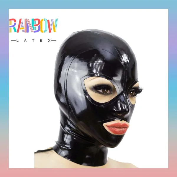 Latex Hood Mask Cosplay Latex Hood Woman Back Zipper Black 0.4mm 100% Latex