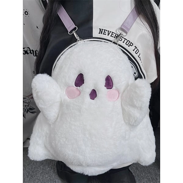[$37.30]White Ghost Shaped Plush Backpack Big Size
