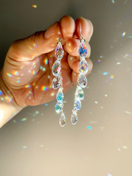 Starlight Luxe Rainbow Waterfall Earrings, Super Rare Crystals, Sterling Silver or 14k Gold-filled, Clear Aurora Borealis Cascade - Etsy