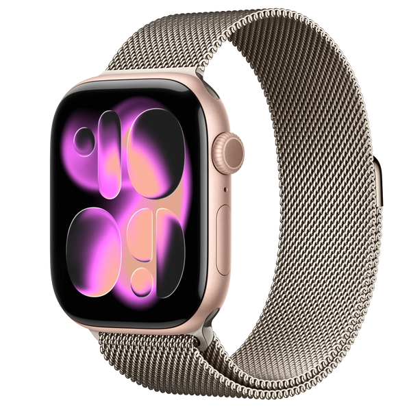 Apple Watch Series 11 GPS + Cellular, 46mm Rose Gold Aluminum Case with Natural Milanese Loop - M/L