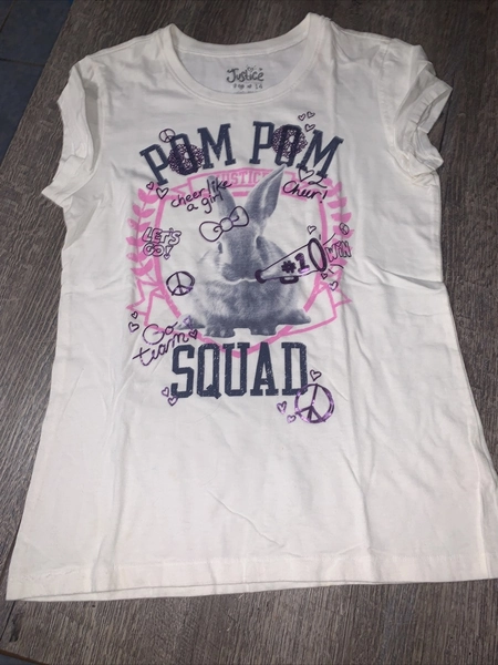 Justice sz 14 Easter bunny rabbit cheer squad shirt white pink